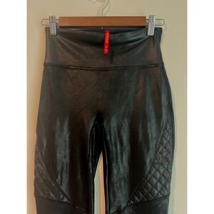 SPANX Faux Leather Quilted Moto Stretch Leggings Black Tummy Control Size S/P